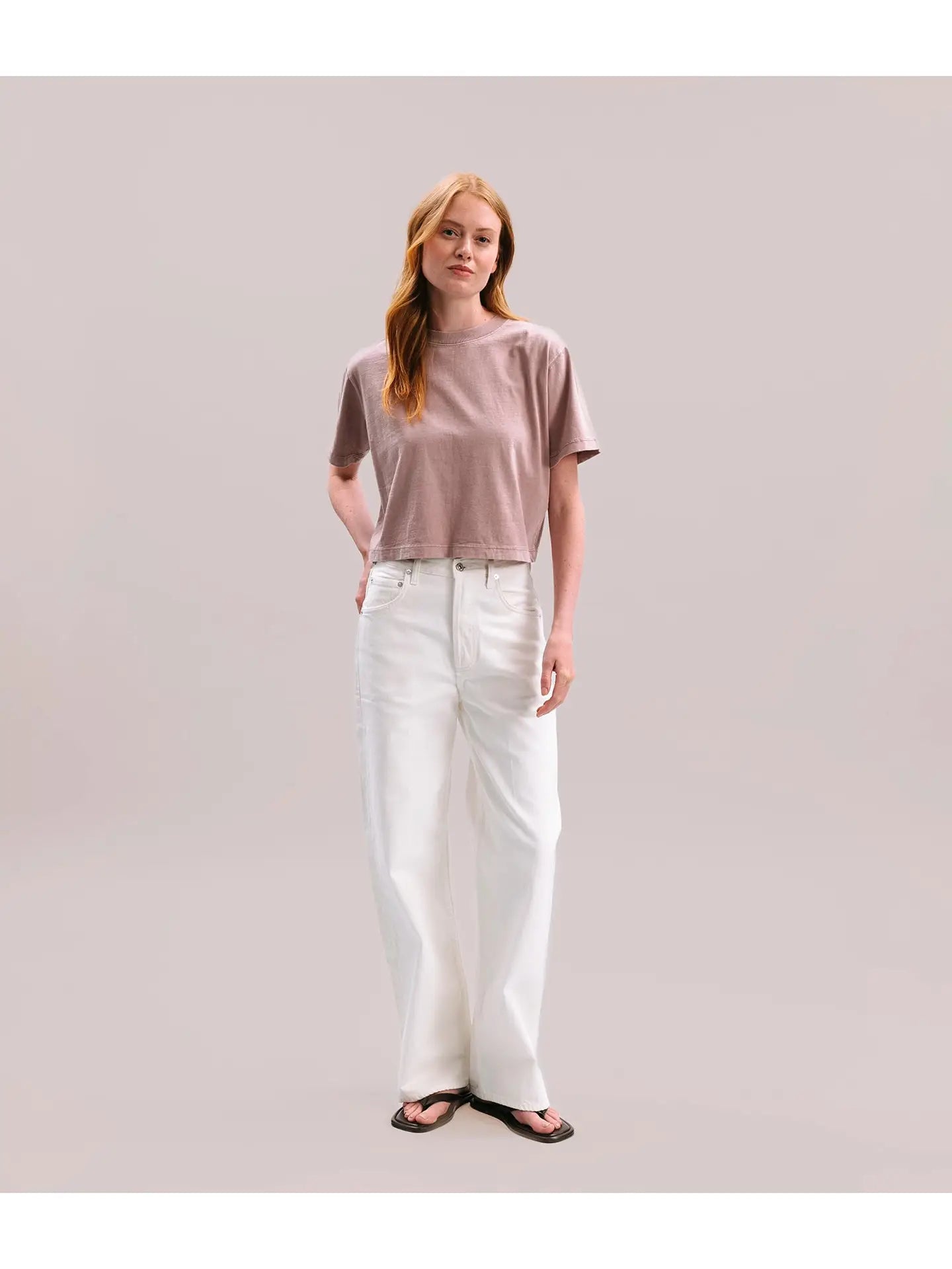 Womens Relaxed Crop Tee - Pigment Dye Jersey - Soft Mauve