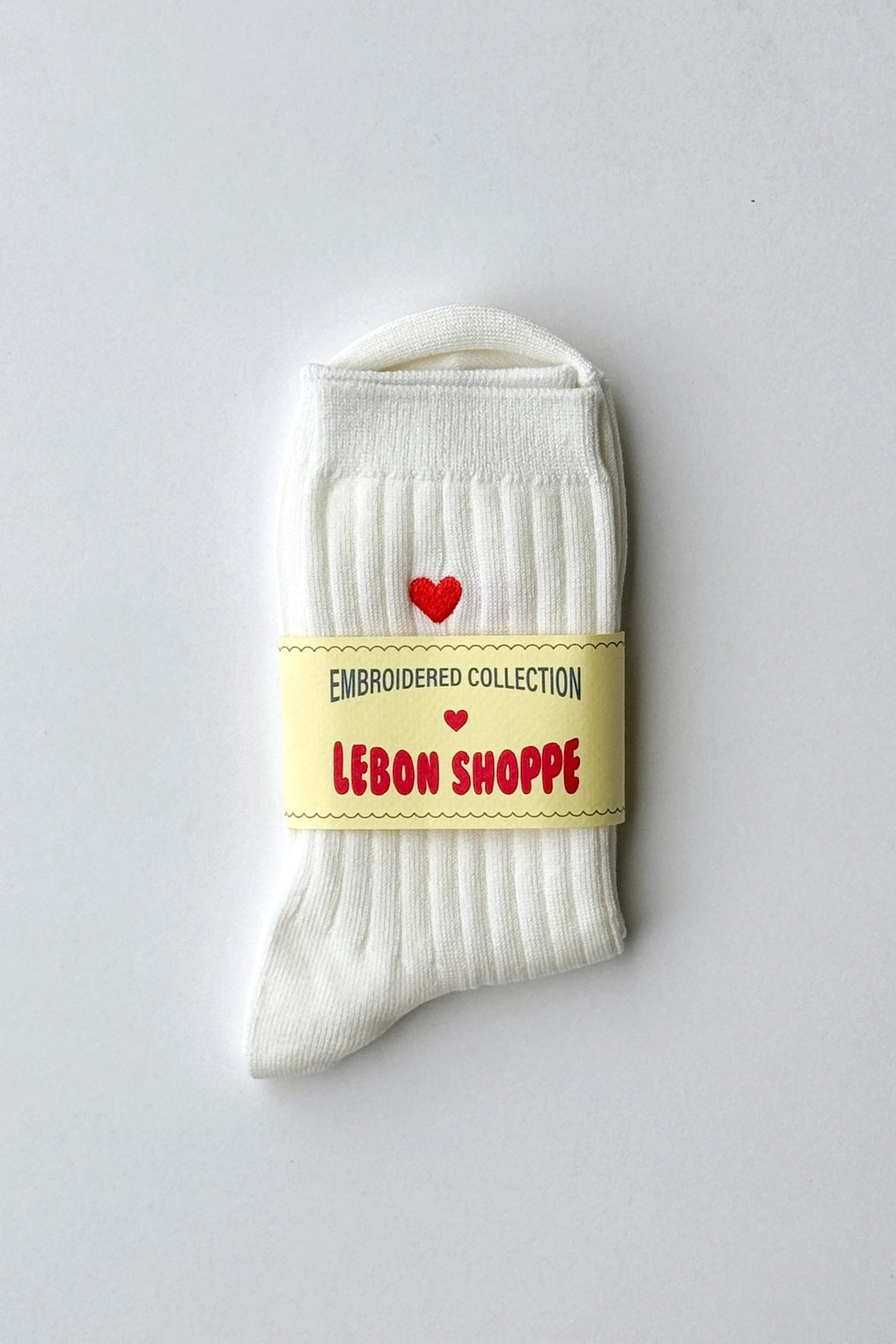 Embroidered Her Socks - Mercerized Combed Cotton Rib (Classic White + Heart)