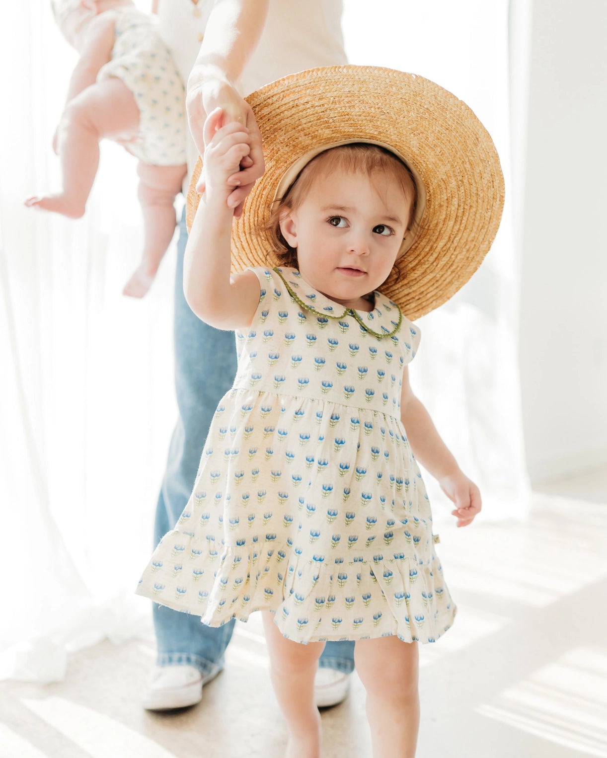 Harper Peter Pan Collar Floral Baby Flare Dress + Bloomer