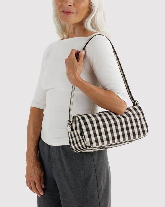 Black And Cream Gingham Nylon Loaf Bag