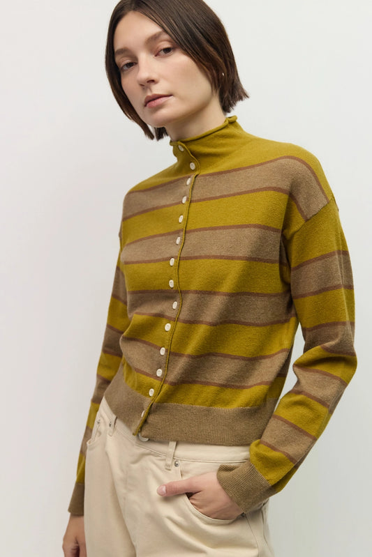 The Claude Cardigan - Chartreuse-Taupe-Brown