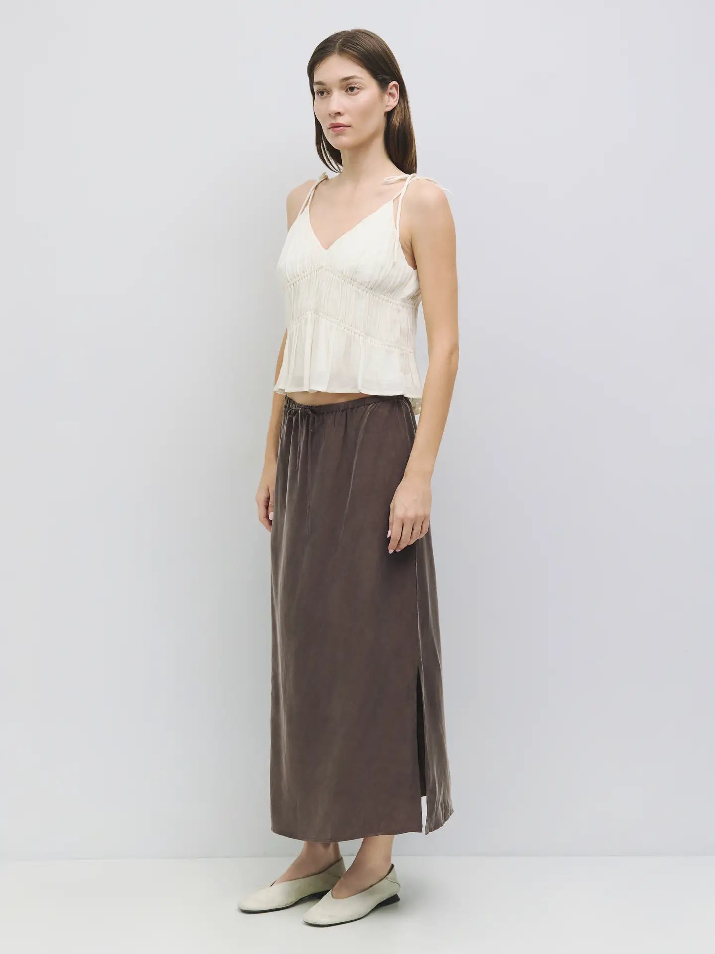 The Kendra Top | V-Neck Slip Tank with Shoulder Ties (Cream)