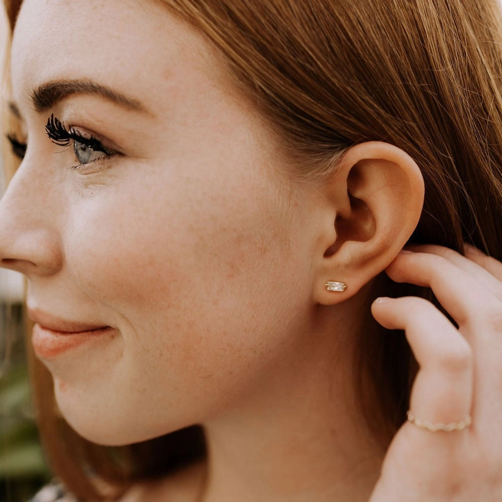 Sophie Baguette Diamond Gold Studs