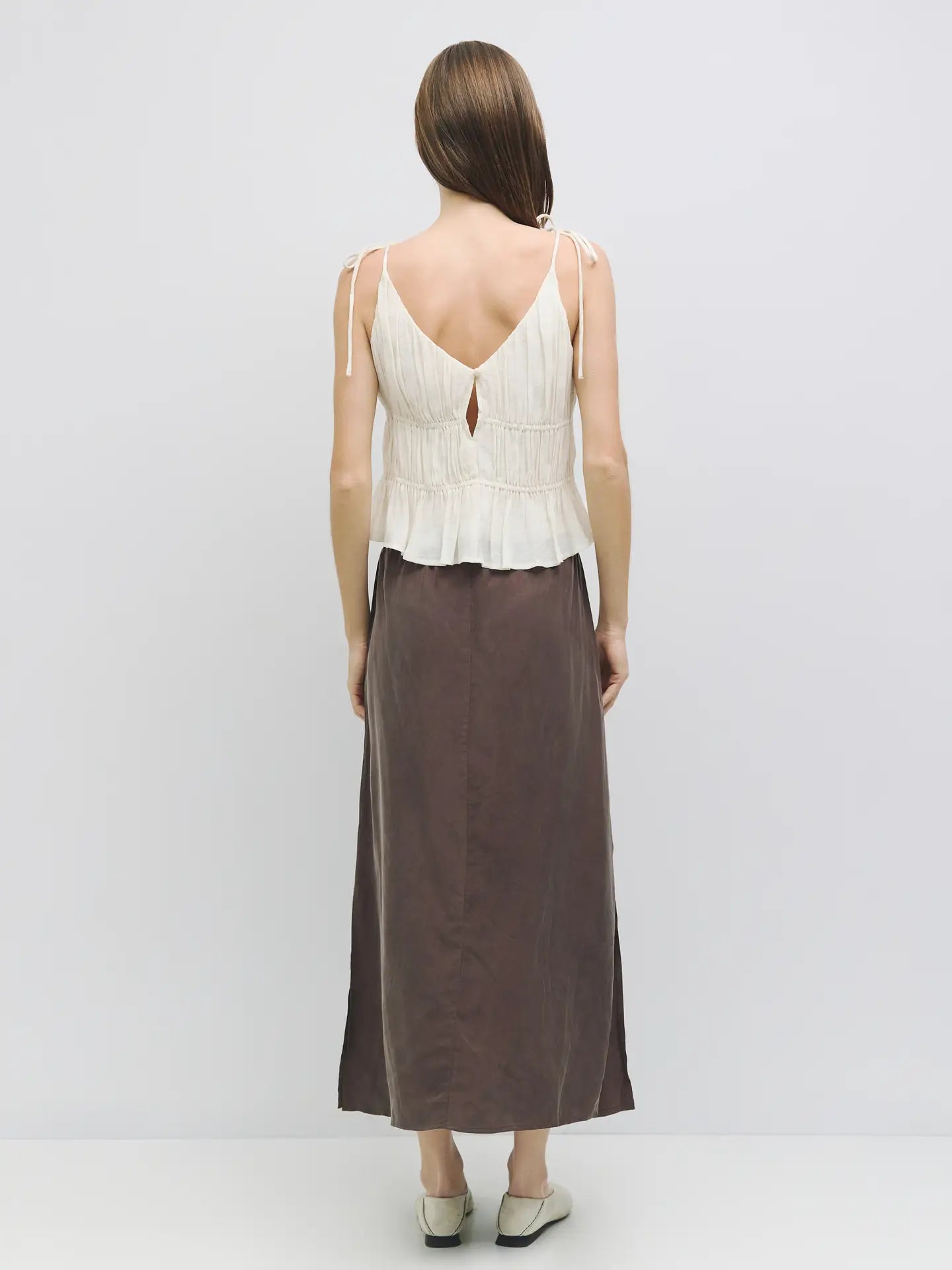 The Kendra Top | V-Neck Slip Tank with Shoulder Ties (Cream)
