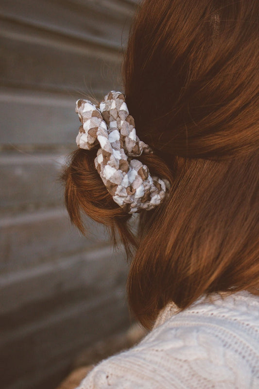 Brown Checkered Oversized Scrunchie