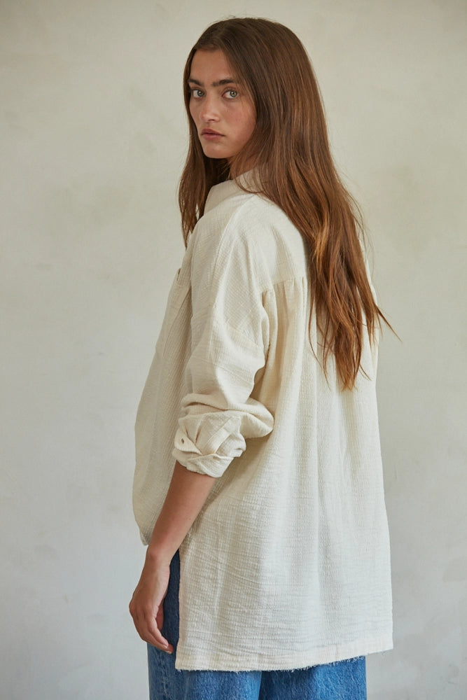 Woven Linen Cotton Slow Down Shirt (Natural)