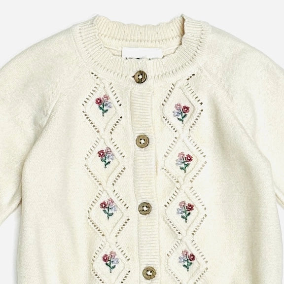 Floral Pointelle Knit Baby Cardigan (Organic Cotton)