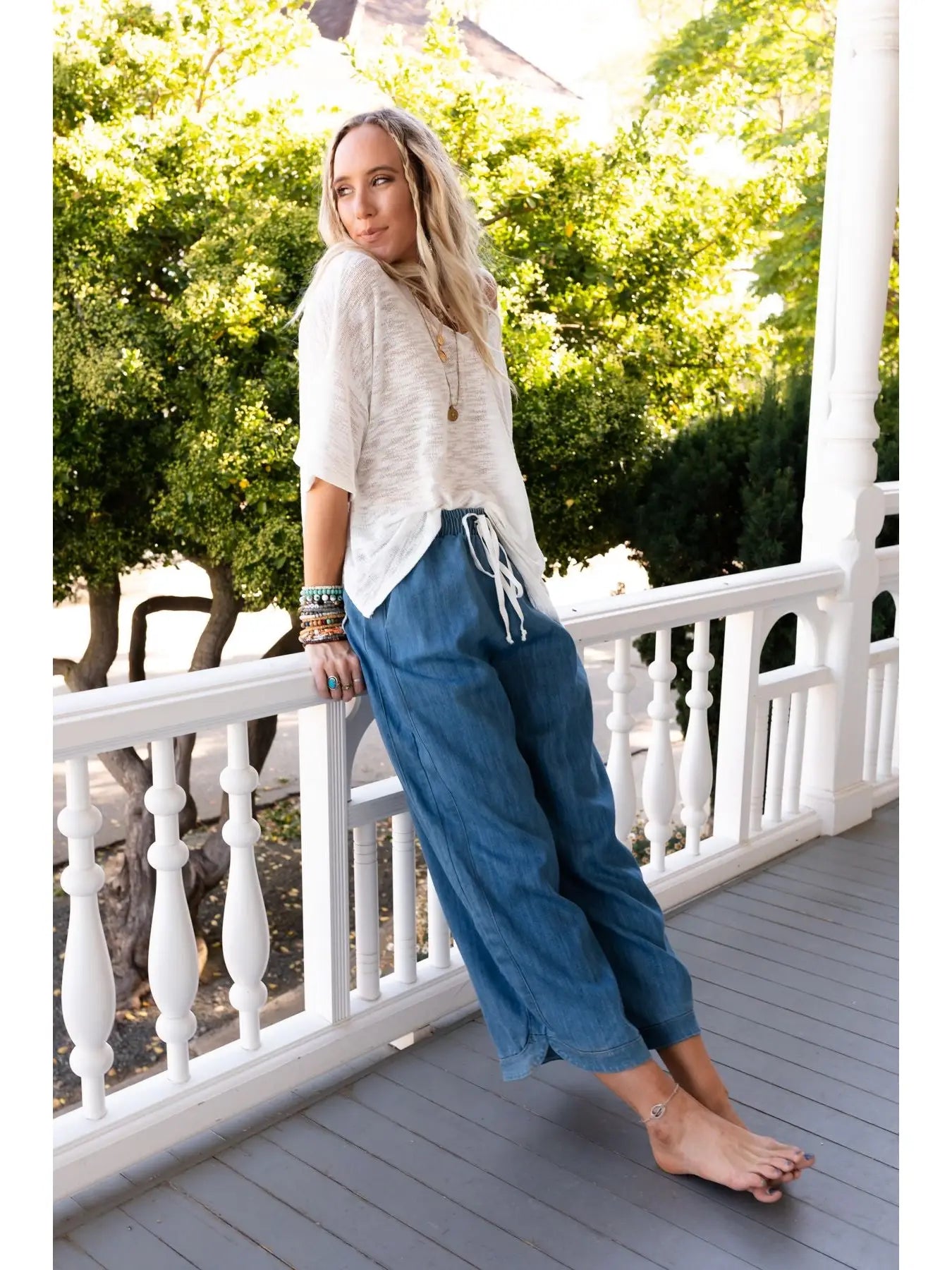 So Comfy Wide Leg Cropped Pant - Denim