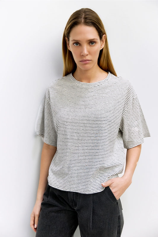 Black and White Striped Relaxed Tee