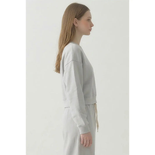 Cotton Oversized Cropped Crewneck - Stone