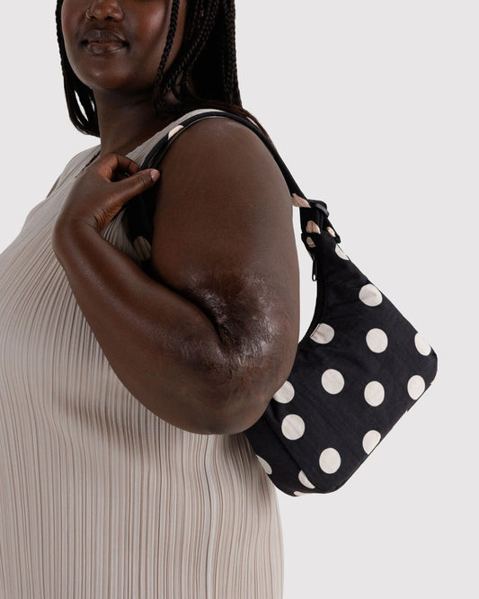 Black And Cream Polka Dot Mini Nylon Shoulder Bag