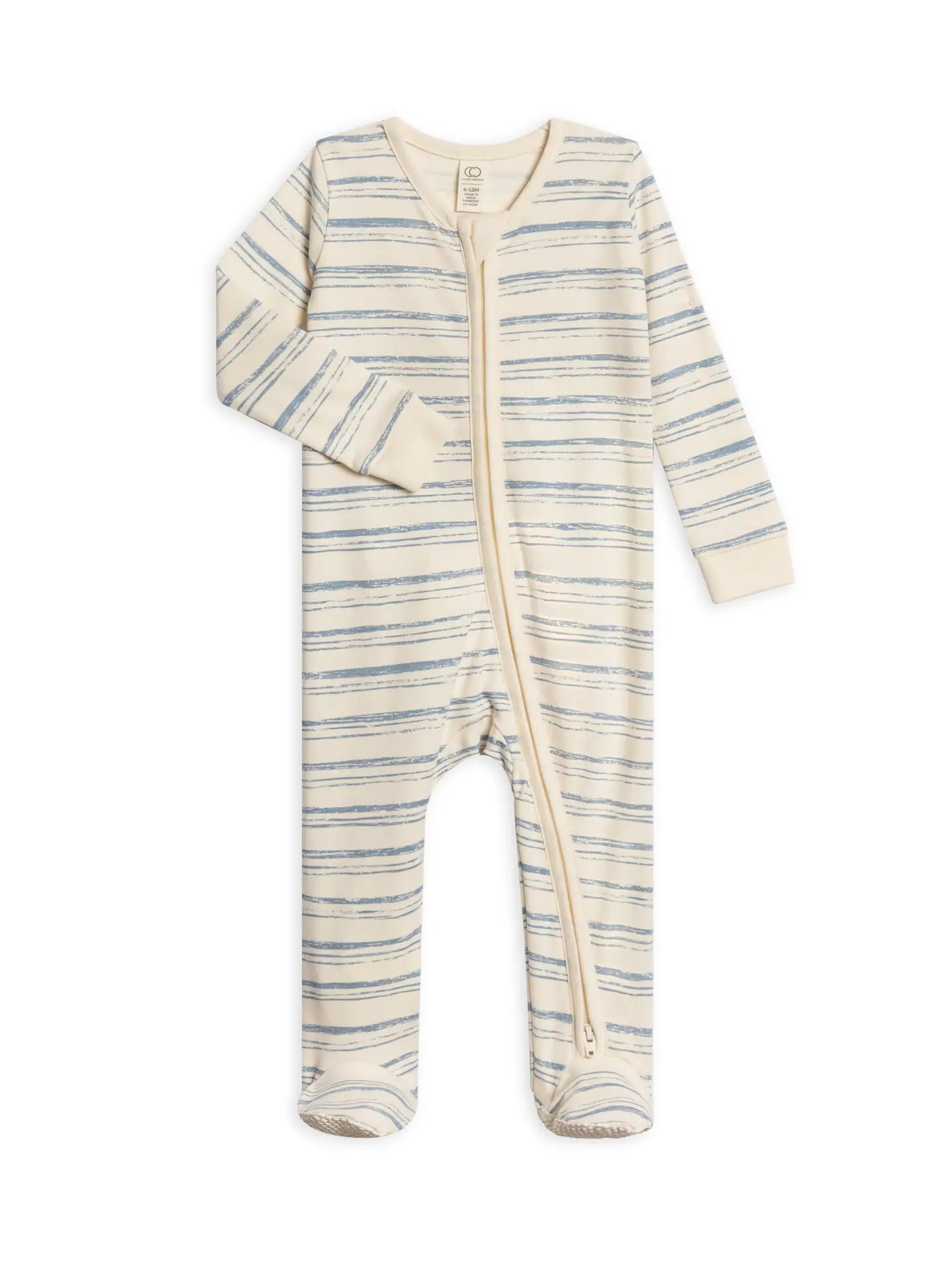 Organic Baby Peyton Footed Sleeper - Wave Stripe / Rain