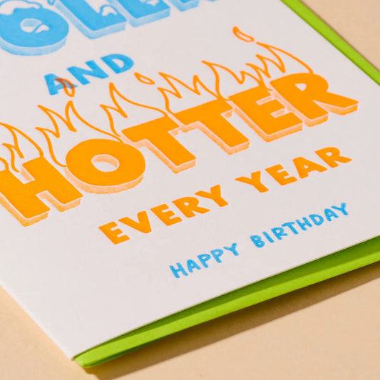 Cooler/Hotter Birthday Letterpress Greeting Card- Made in USA