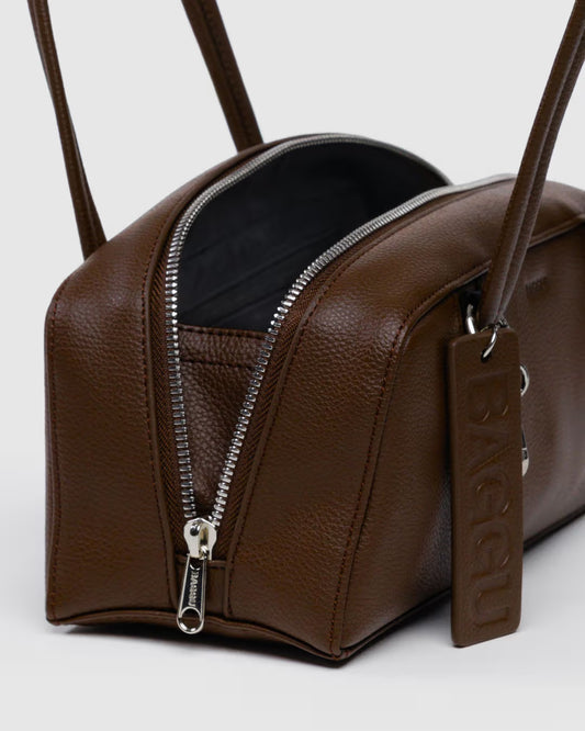 Small Recycled Leather Bowler Bag (Brown)