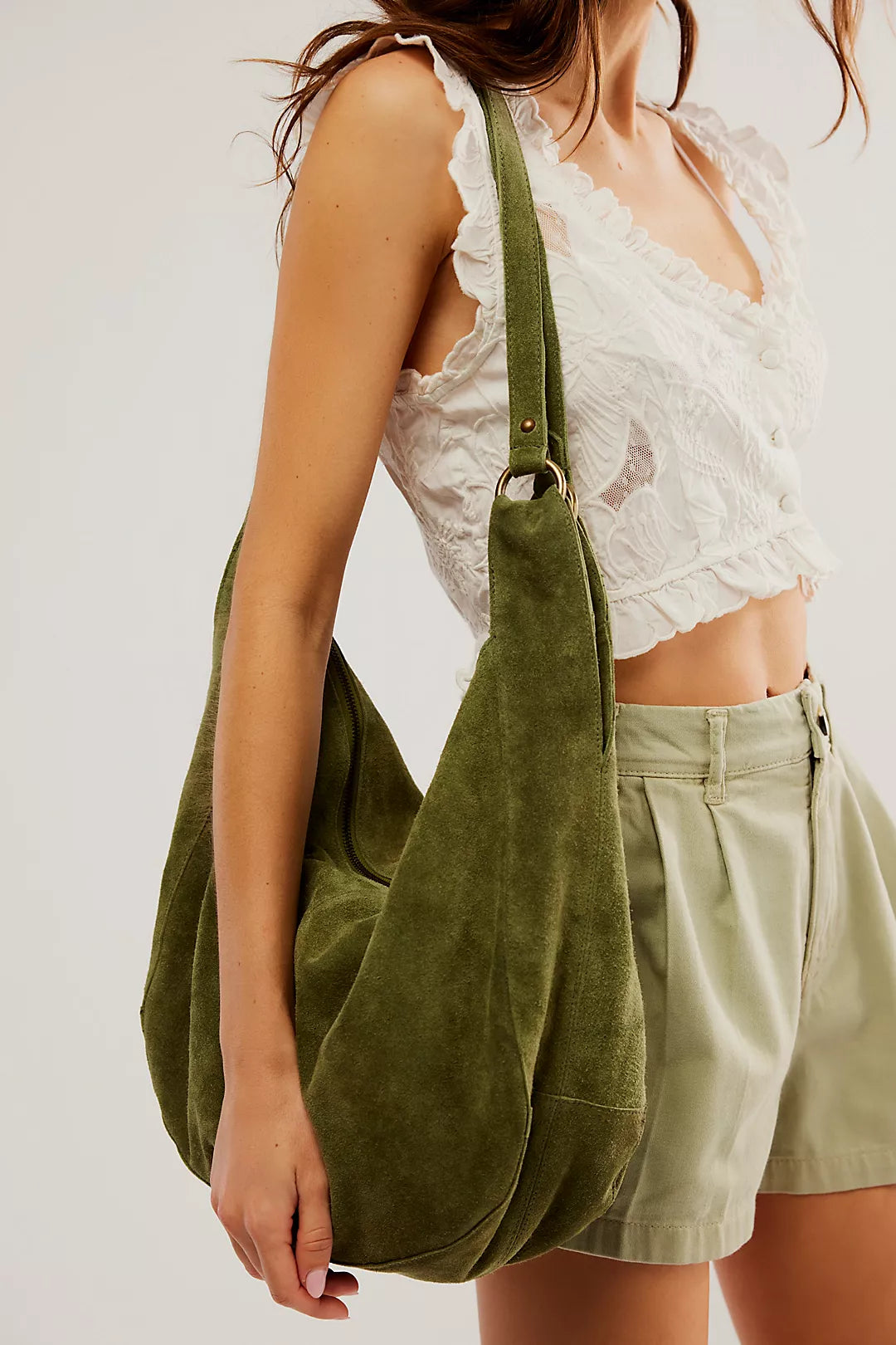 Roma Suede Tote | Olive Moss