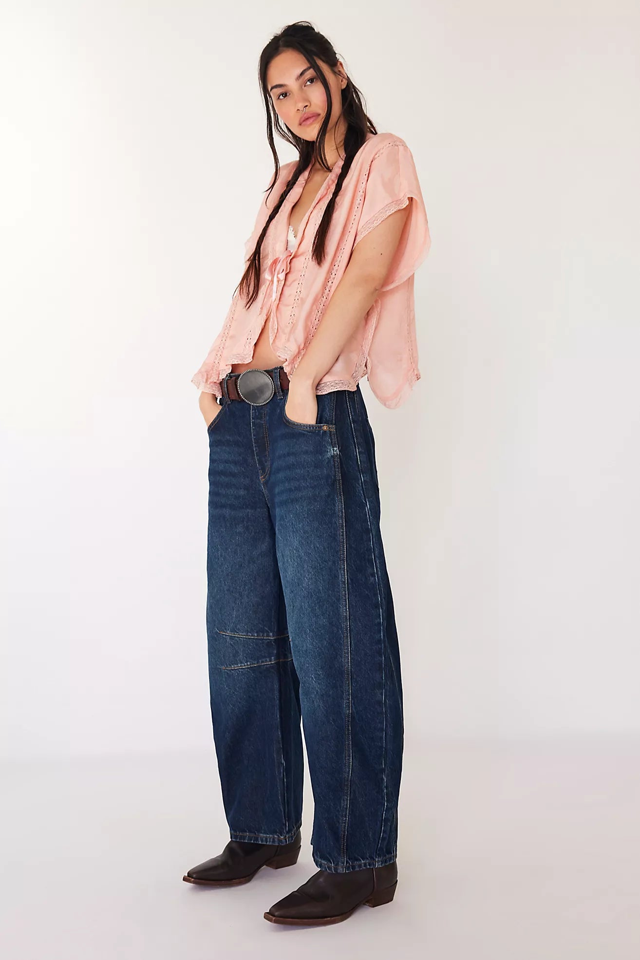 We The Free Good Luck Mid-Rise Barrel Jeans (Deep End)