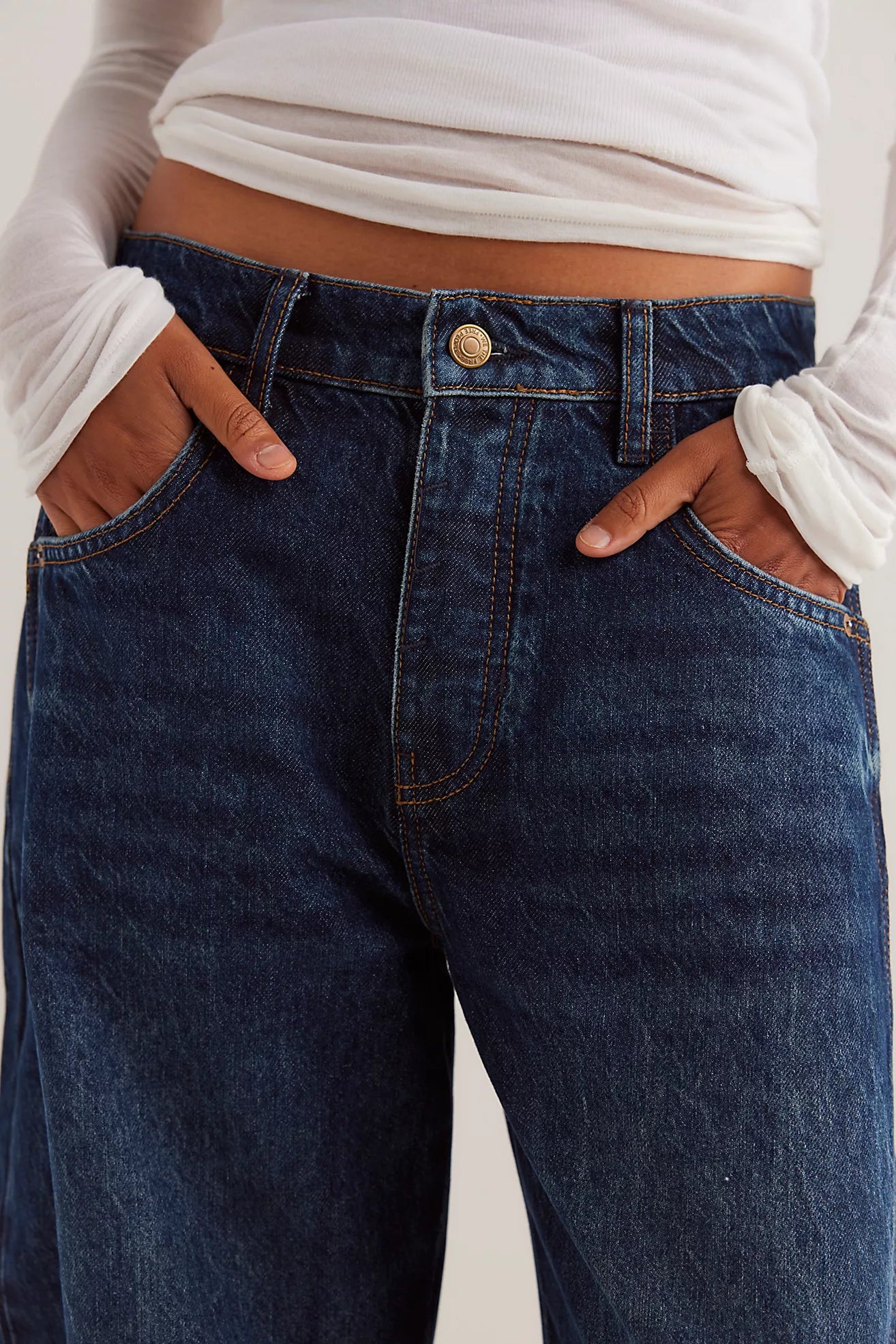 We The Free Good Luck Mid-Rise Barrel Jeans (Deep End)