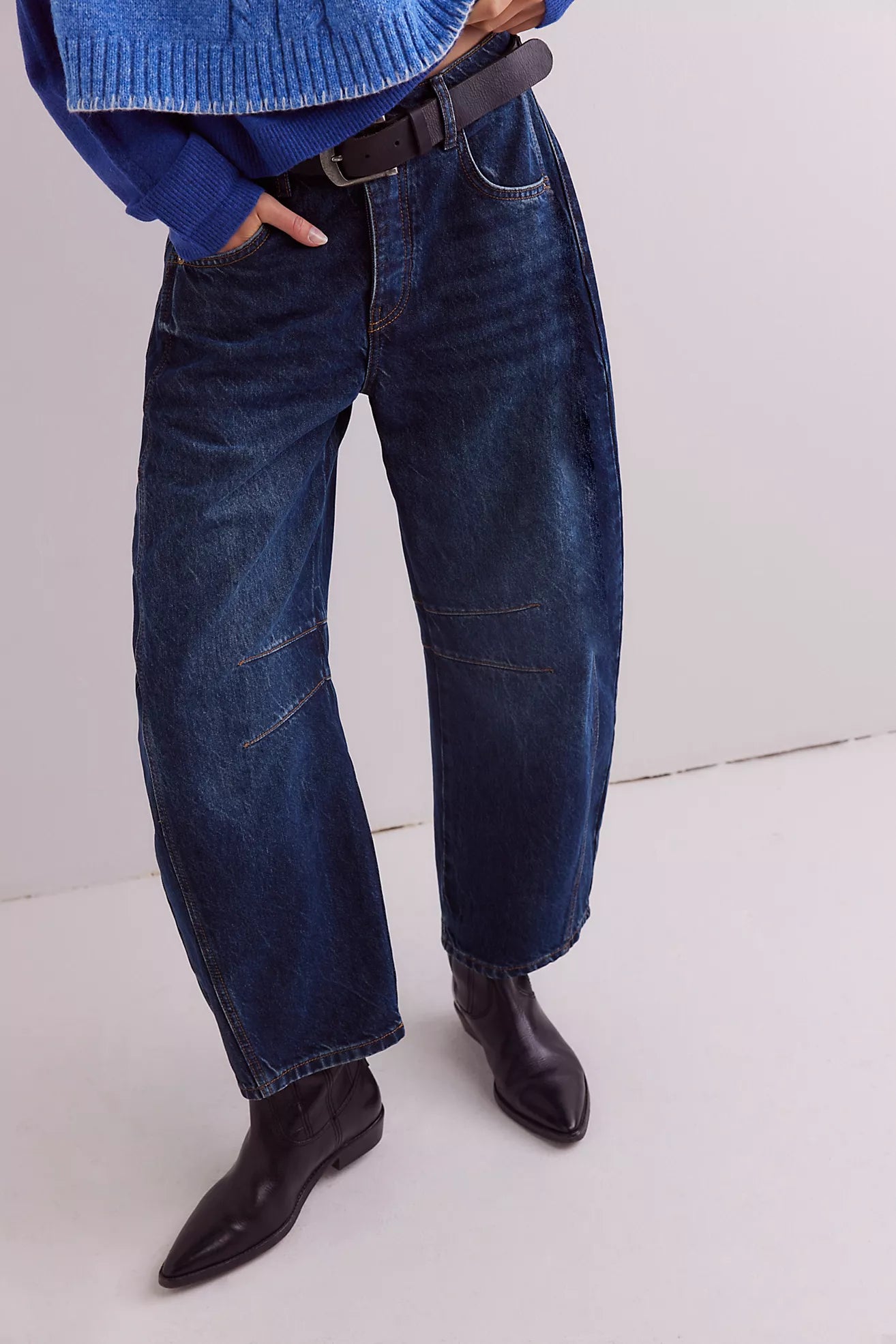 We The Free Good Luck Mid-Rise Barrel Jeans (Deep End)