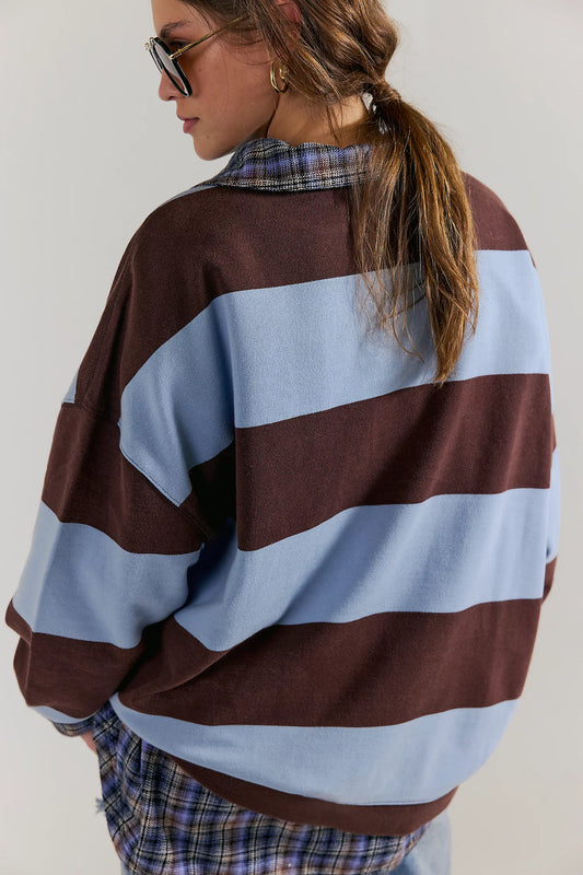We The Free Classic Striped Oversized Crewneck - Periwinkle Combo