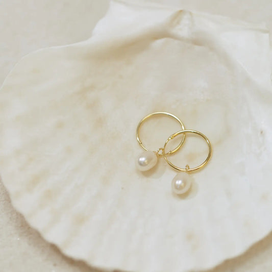 Golden Hour Hoop Pearl Drop Earrings