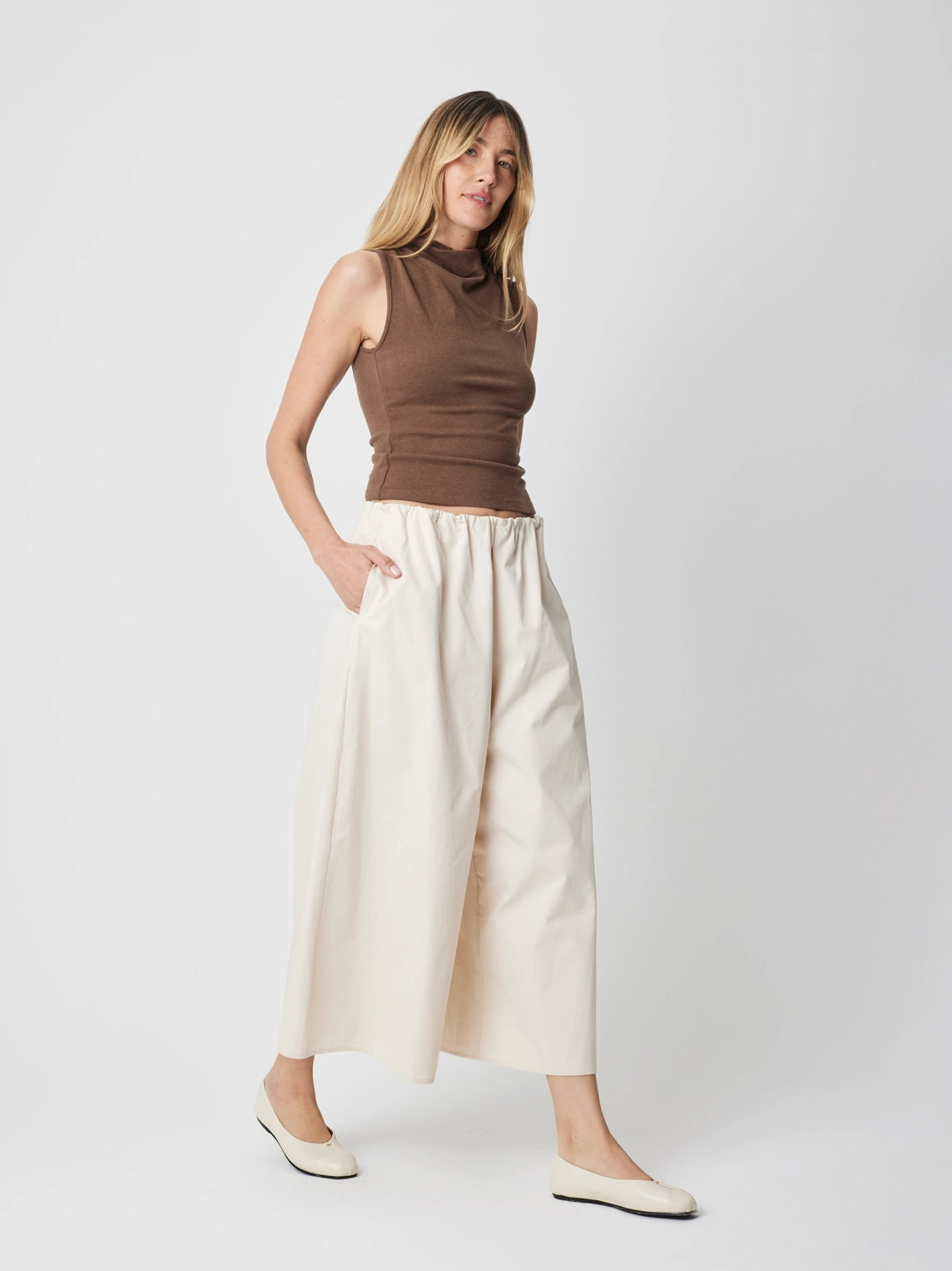 Brown Cowl Neck Knit Tank Top