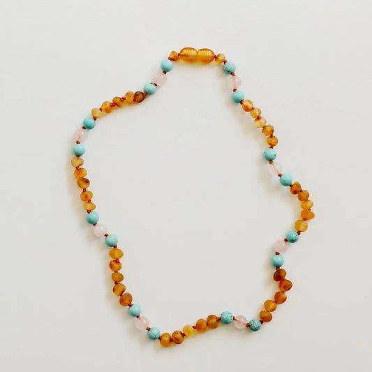 Raw Honey Baltic Amber + Turquoise + Rose Quartz || Necklace