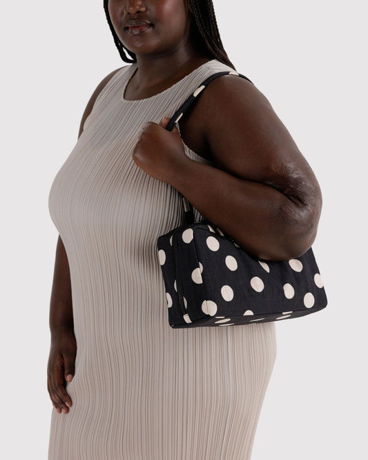 Nylon Bowler Bag - Black And Cream Polka Dot