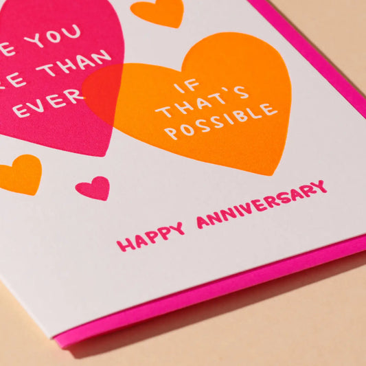 More Than Ever Hearts Anniversary Letterpress Greeting Card- Made in USA