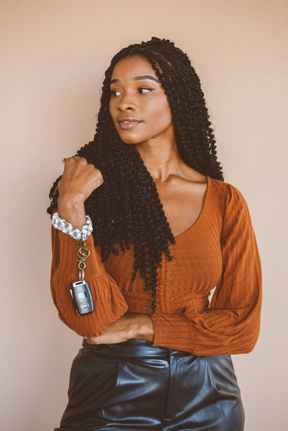 Brown Checkered Wrist Keychain