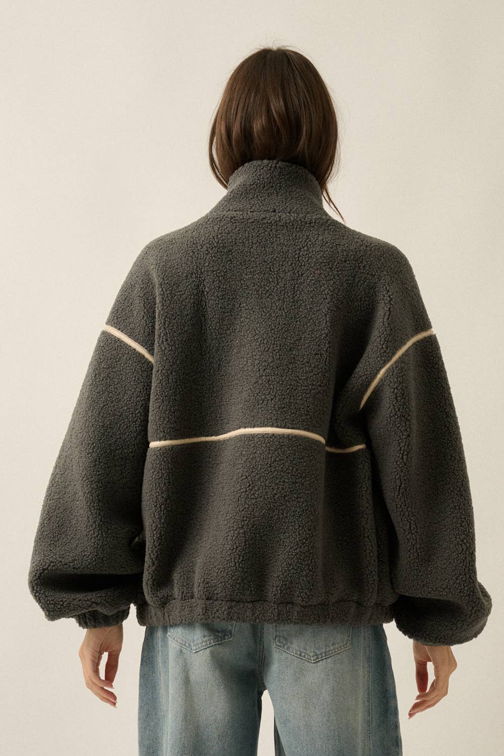 Charcoal Sherpa Fleece Zip-Up Jacket