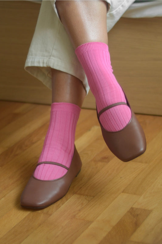 Her Socks - Mercerized Combed Cotton Rib (Bright Pink)
