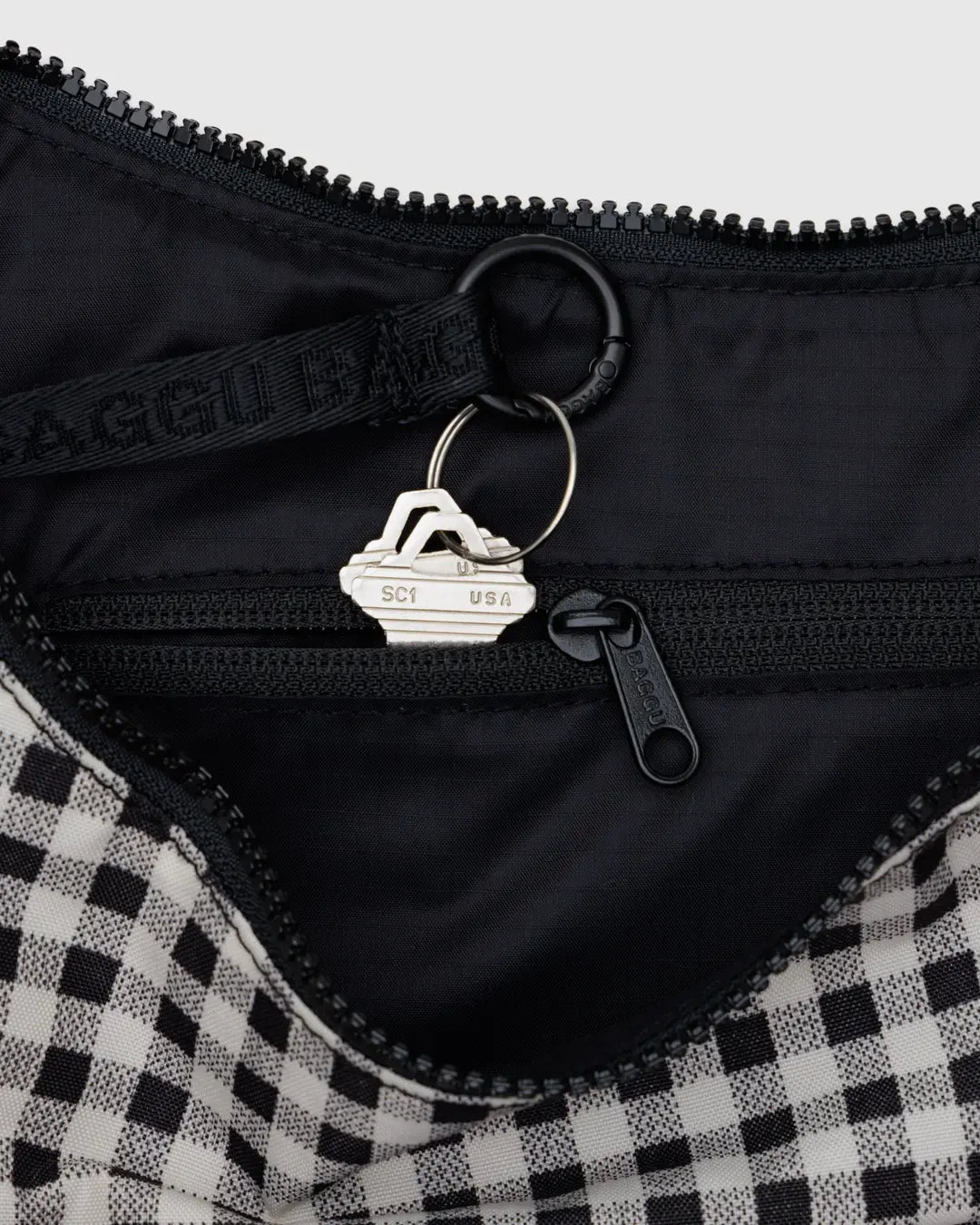 Medium Nylon Crescent Bag (Black & White Gingham)