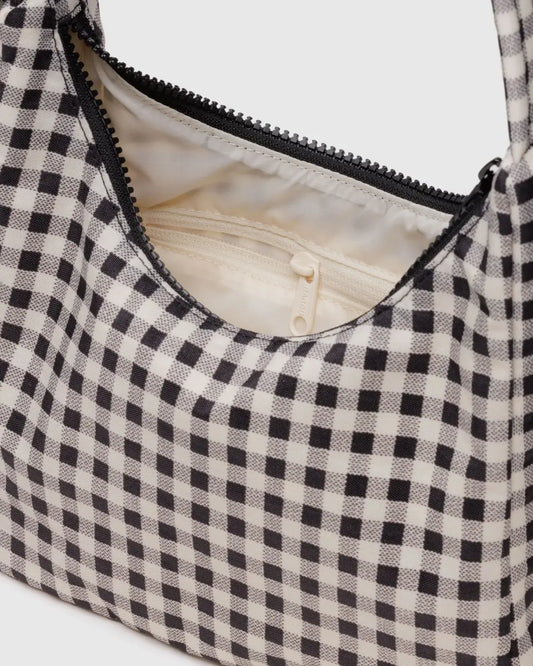 Mini Nylon Shoulder Bag (Black & White Gingham)