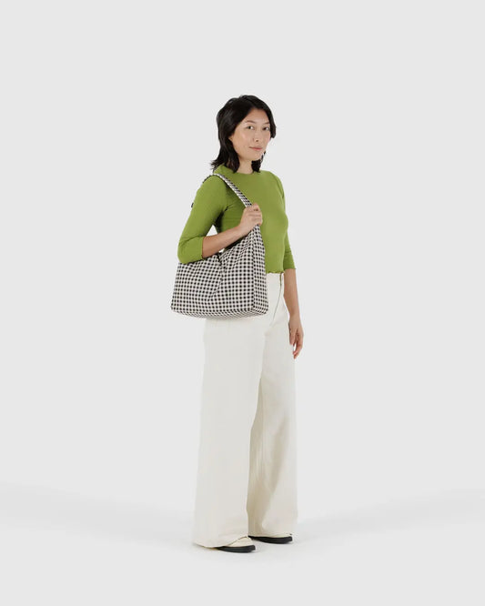 Nylon Shoulder Bag (Black and White Gingham)