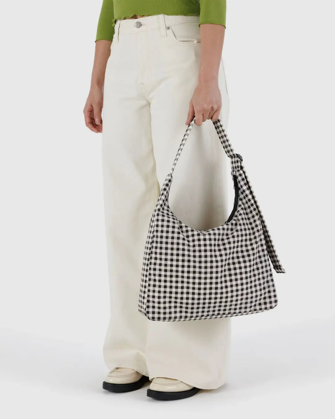 Nylon Shoulder Bag (Black and White Gingham)