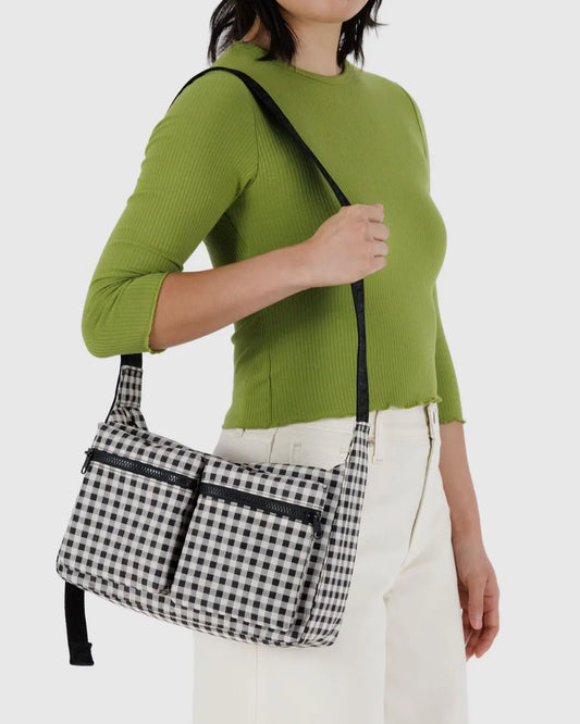 Medium Cargo Crossbody (Black and White Gingham)