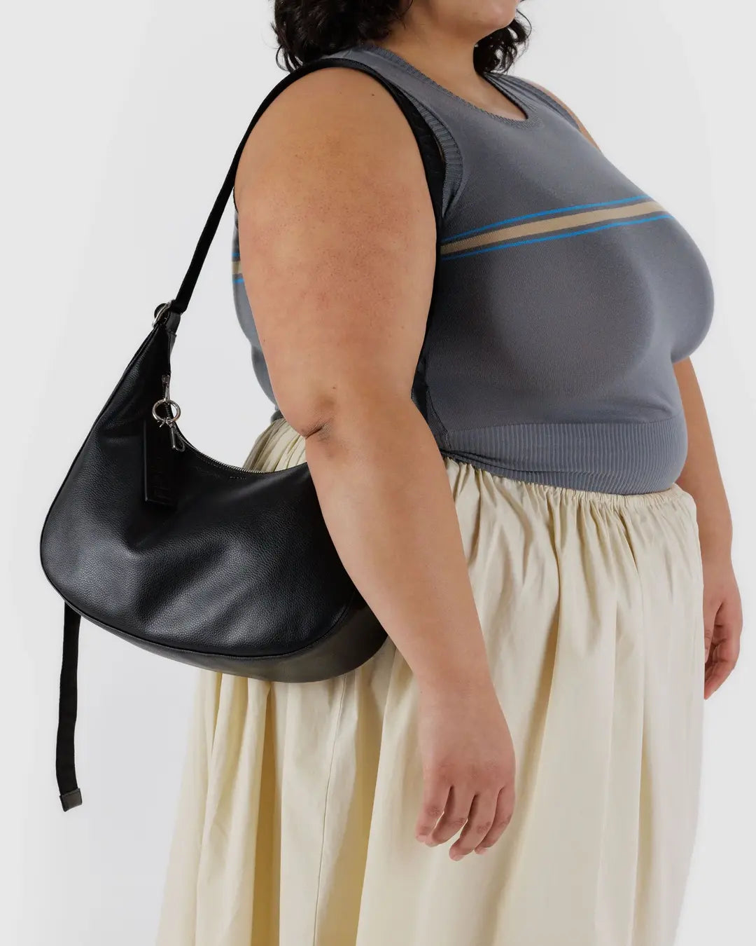 Medium Recycled Leather Crescent Bag (Black)