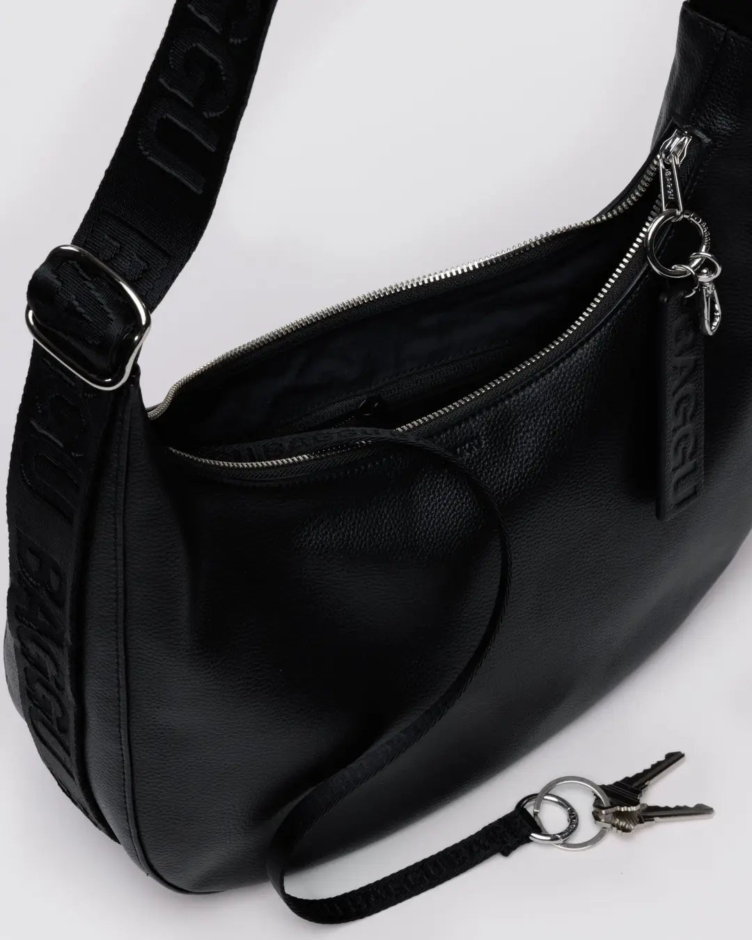 Medium Recycled Leather Crescent Bag (Black)