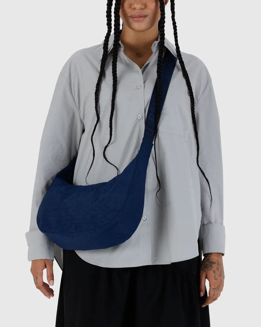 Medium Nylon Crescent Bag (Navy)