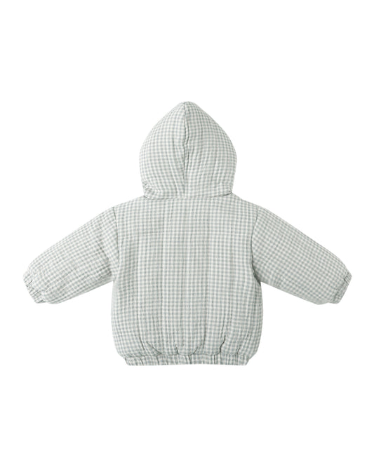 HOODED WOVEN JACKET || BLUE GINGHAM