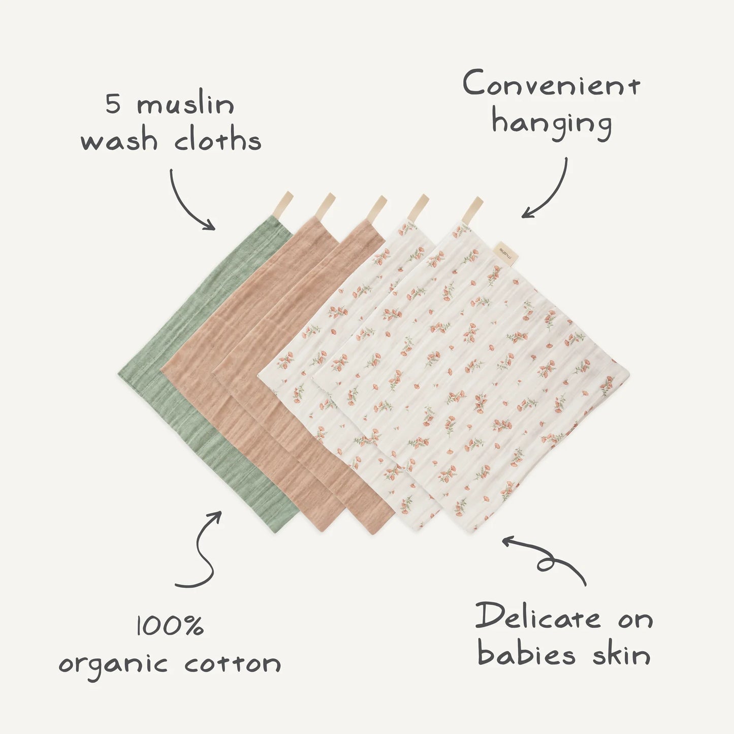 Muslin Cotton Washcloth 5-Pack | Rainbow Combo