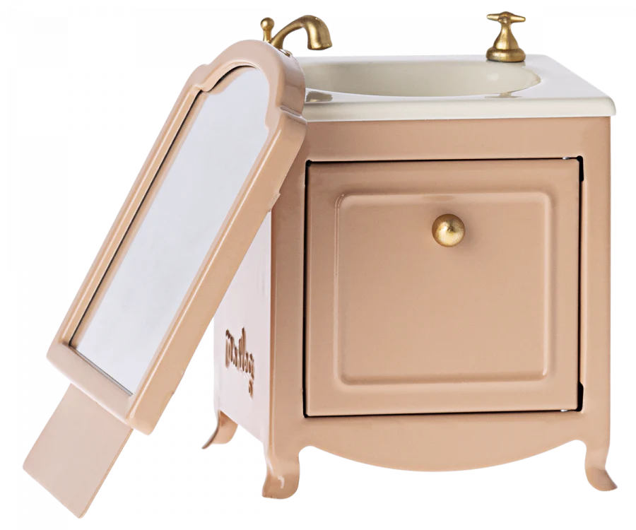 Maileg Sink Dresser w. Mirror, Mouse - Dark Powder
