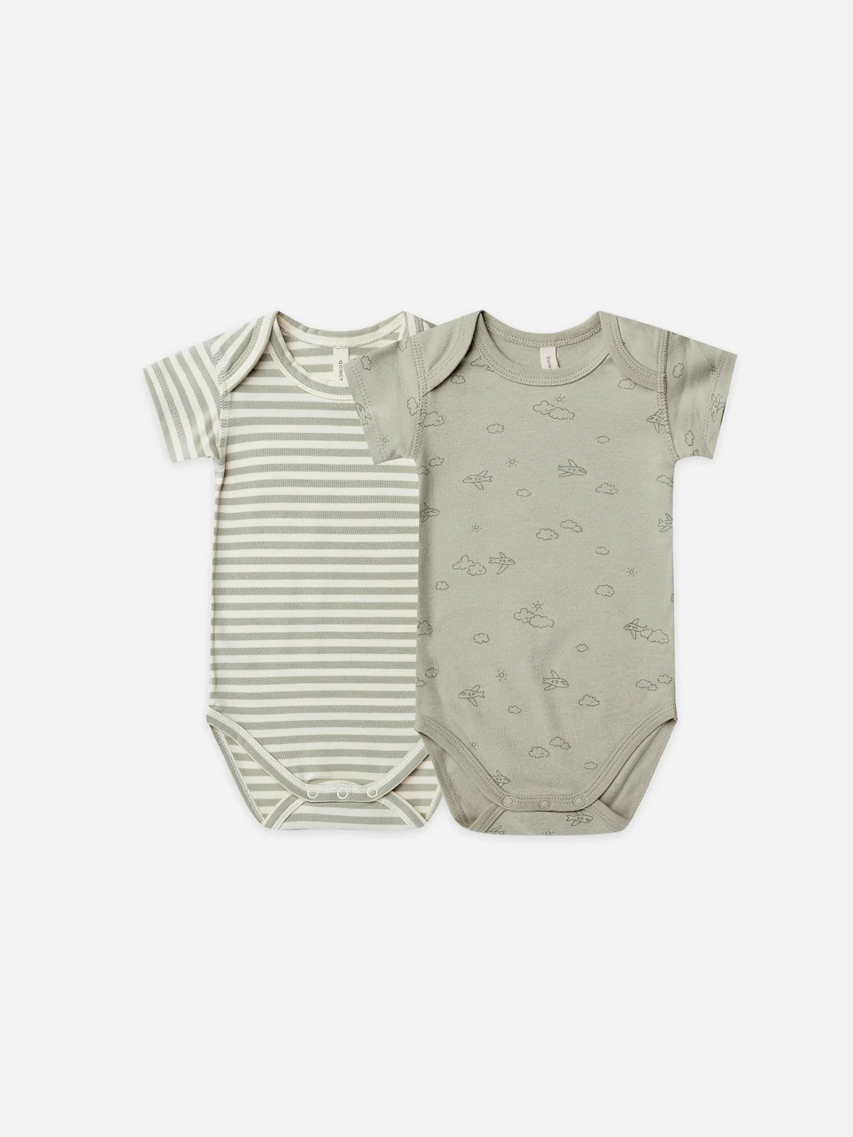 short sleeve bodysuit, 2 pack | pistachio stripe, airplanes
