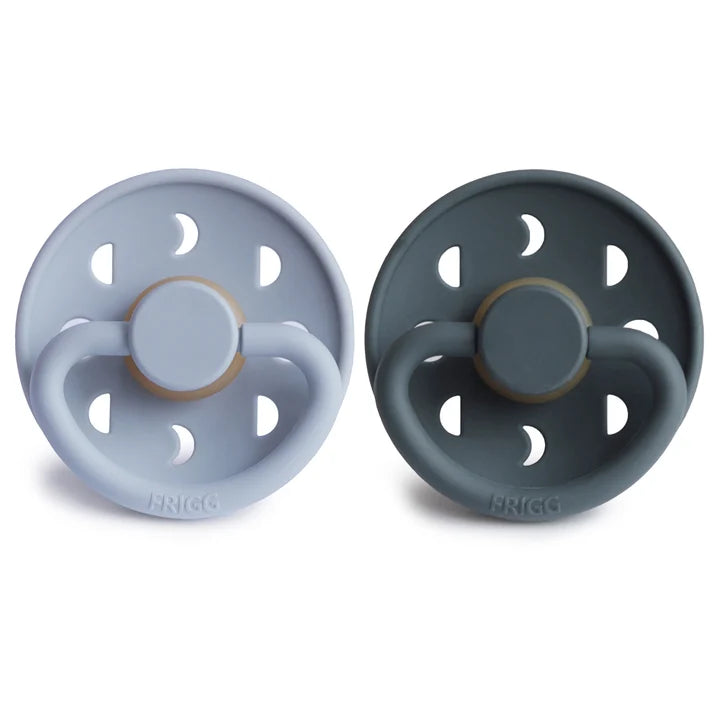 FRIGG Moon Natural Rubber Pacifier 2-Pack - Powder Blue/Slate