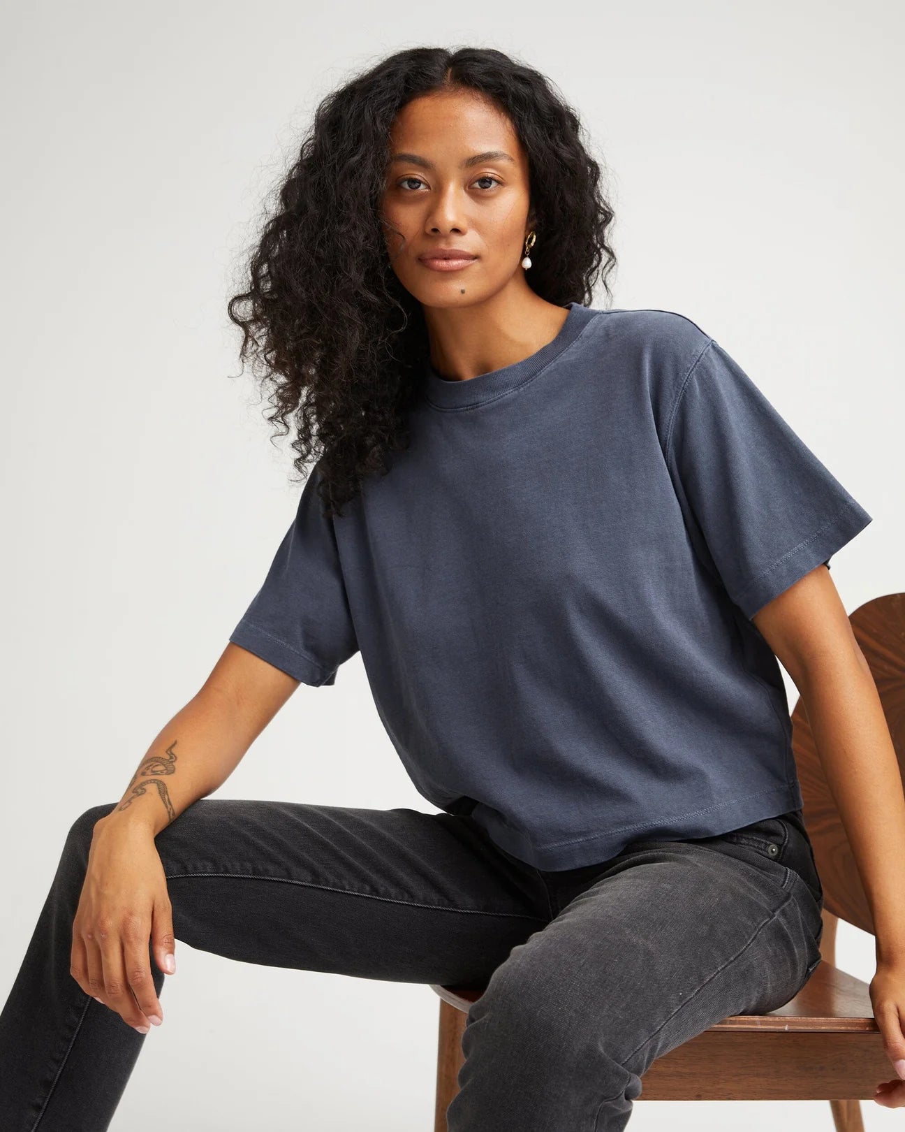 Women's Relaxed Crop Tee | Blue Steel