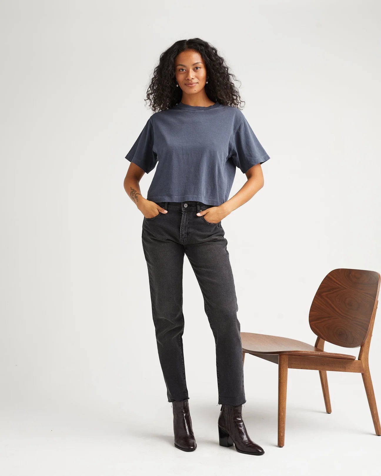 Women's Relaxed Crop Tee | Blue Steel