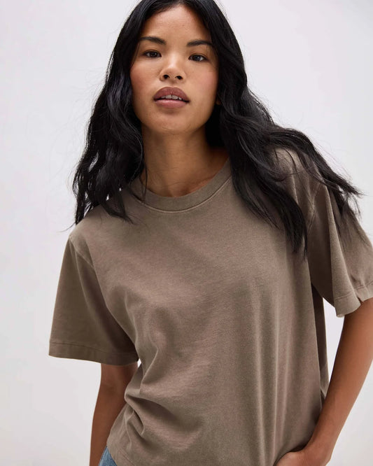 Relaxed Crop Tee | Warm Grey