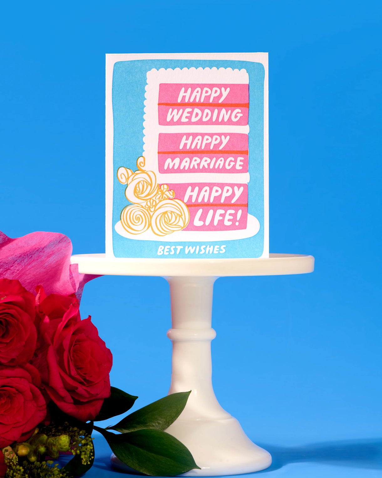Colorful Letterpress Wedding Greeting Card—Happy Life Cake