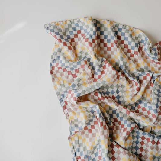 Organic Cotton Muslin Swaddle Blanket | Retro Check