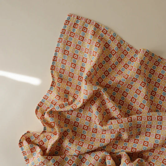 Organic Cotton Muslin Swaddle Blanket (Happy Flowers Check)